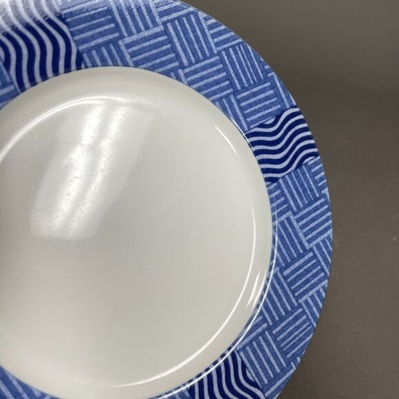 Crate & Barrel Rafia Blue White Waves Wavy Salad Plates Lead Cadmium Lot of 2 - Picture 4 of 9